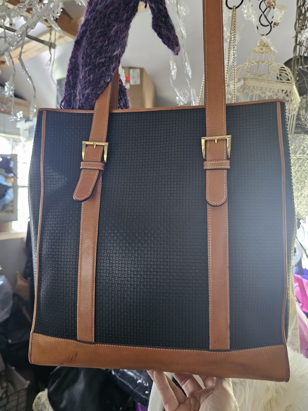 Bally Black Tote with Brown Leather Trim - Vintage Messenger Tote